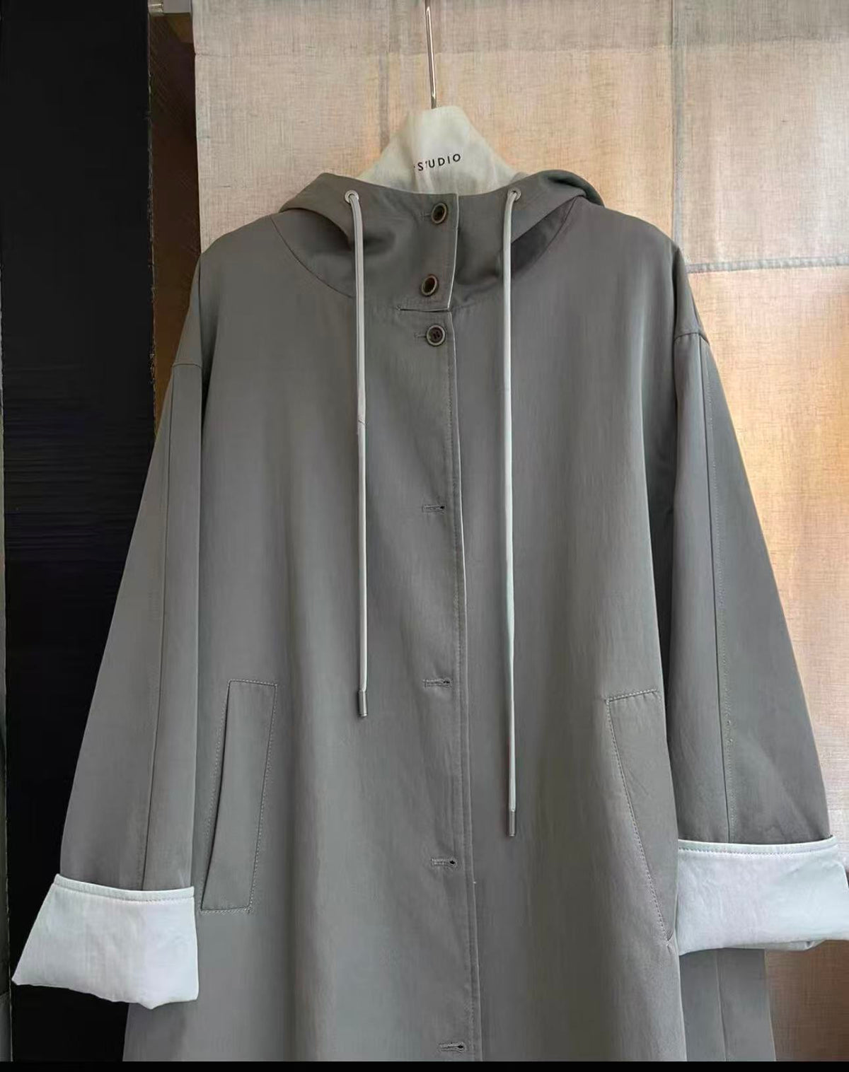 oversized long trench coat with hoodie