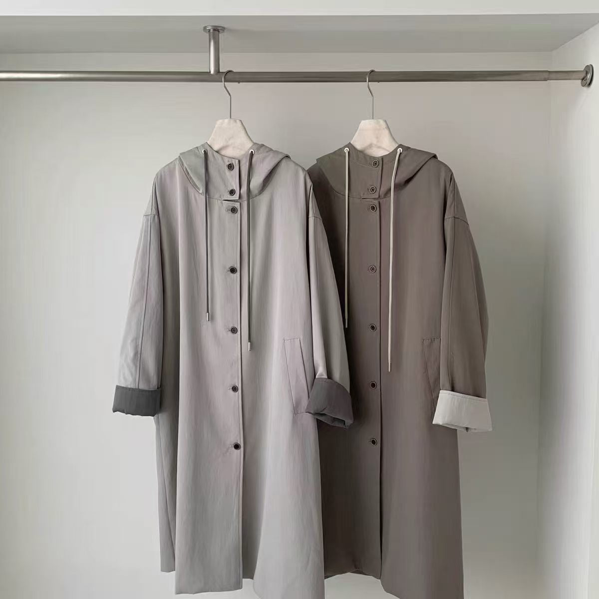 oversized long trench coat with hoodie