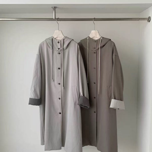 oversized long trench coat with hoodie