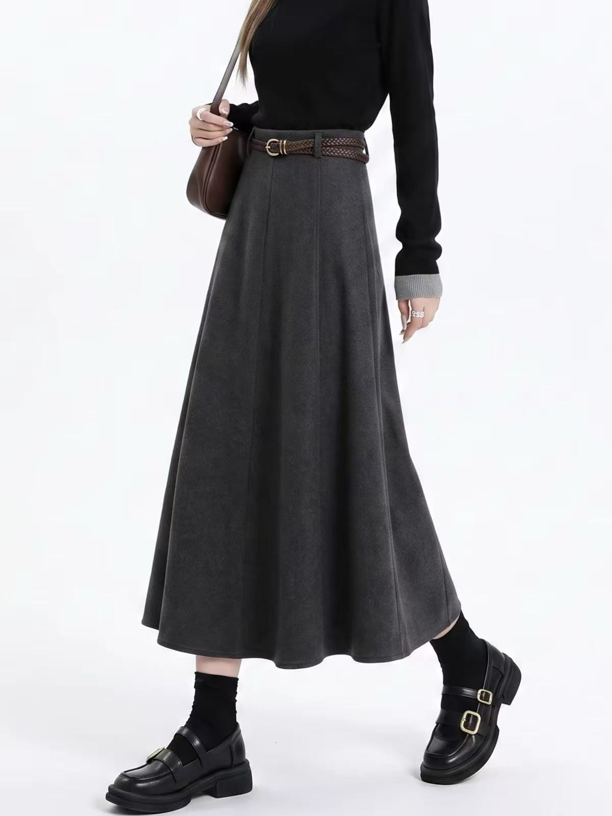 Long Grey A-shaped Skirt