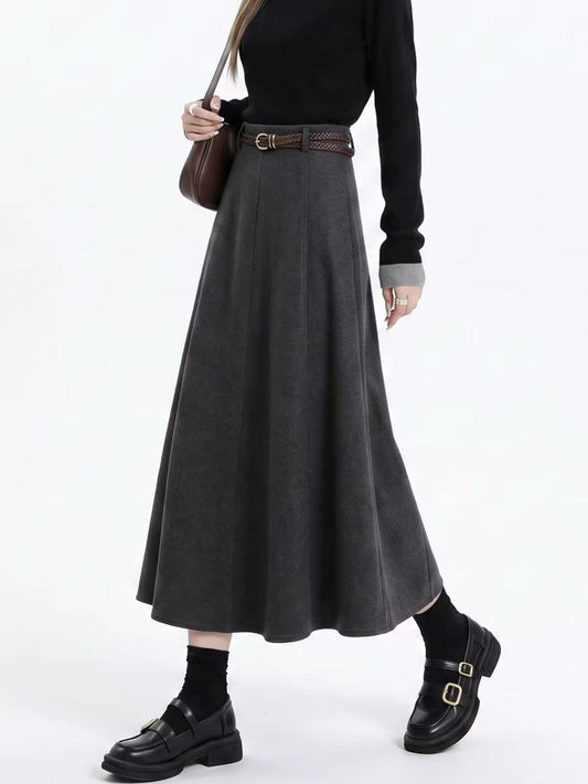 Long Grey A-shaped Skirt