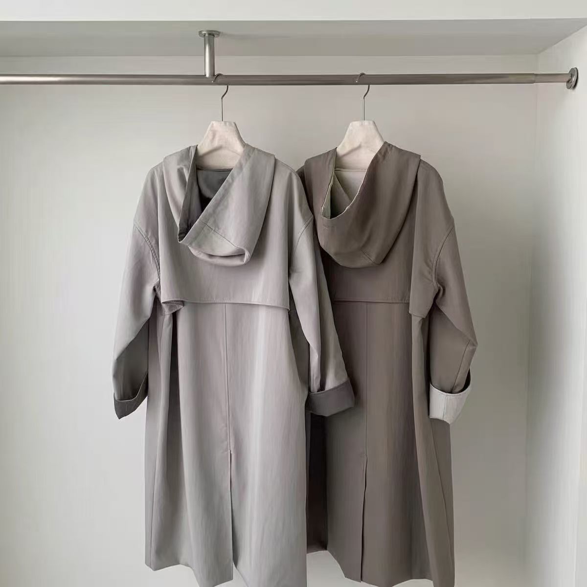 oversized long trench coat with hoodie